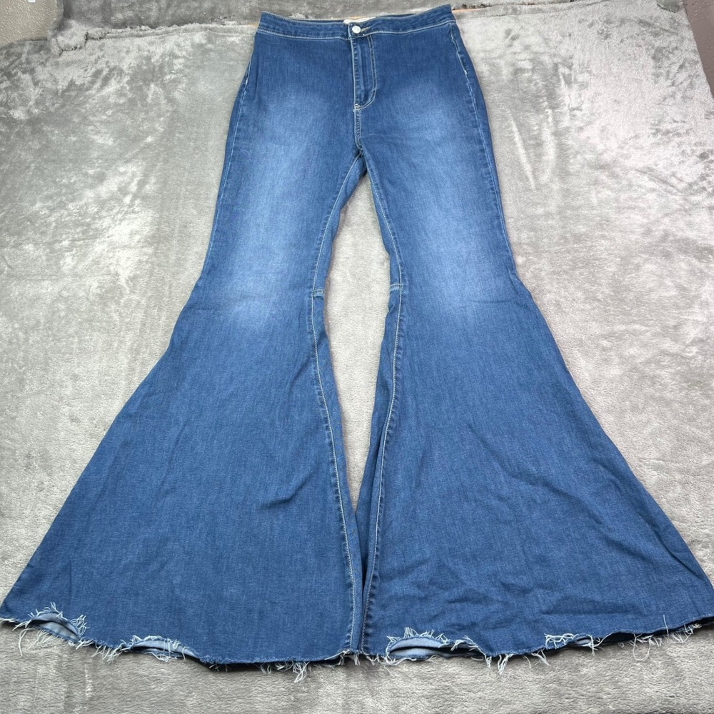 Free People Just Float On Flare Jeans Womens 30 Blue Solid Stretch Bell‎ Bottoms